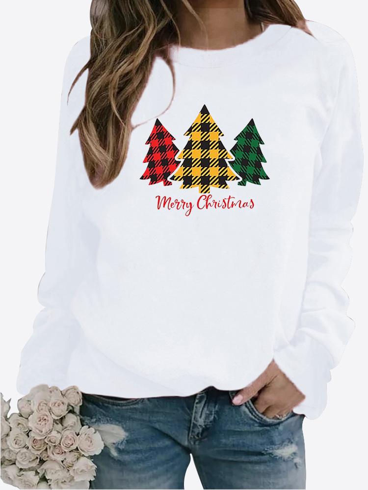 Women Winter Clothing Christmas Printed Casual Sweatshirt Long Sleeve Tops T-shirt Ladies Round Neck Pullover Sweater
