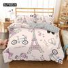Eiffel Tower Duvet Cover Set King Paris Eiffel Tower Themed Bedding Set Polyester Cityscape Romantic Pink Love Heart Quilt Cover Three-piece Set