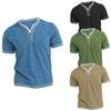 Mens Henley Shirts V Neck Button Casual Slim Short Sleeve Tops T Shirt