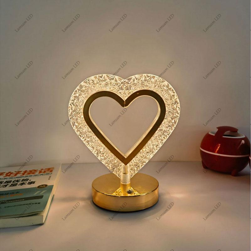 Heart-shaped Acrylic Table Lamp Ambient Desk Light Tricolored USB Rechargeable LED Color-changing Night Light for Home Decor