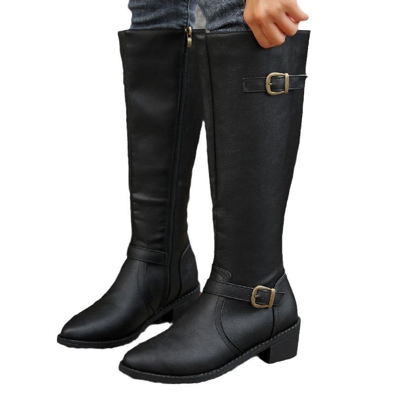 New Winter Women Boots Wide Width Chunky Heel Square Bucket Side Zipper Tall Boots