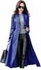 Genuine Lambskin Women's Blue Trench Coat Leather Handmade Long Party Stylish