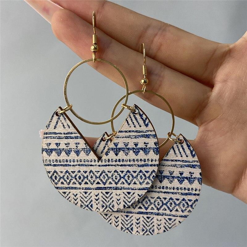 1 Pair Large Round Geometric Copper Earrings Women's Color Pattern New Design Fashion Pendant Earrings LXY