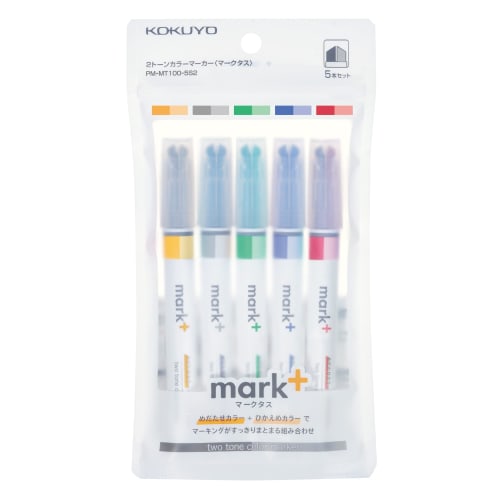 KOKUYO Highlighter Pen 2 Tone Color Marker Marktas 5 Color Set PM-MT100-5S2