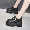 Platform-soled Loafers Women's 2025 Spring New Inner Height-increasing Women's Shoes Thick Heel and Thin One-pedal Metal Buckle Small Leather Shoes