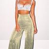 Office-lady High-waist Solid Bringht Silk Sports And Leisure Casual Straight Womens Trousers Sexy Loose  Flare Pants 30446