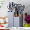New 19Pcs Silicone Kitchenware Non-Stick Cookware Kitchen Utensils Set Spatula Shovel Egg Beaters Wooden Handle Cooking Tool Set