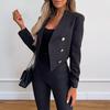 Женский пиджак с отложным воротником и длинным рукавом, двубортное пальто для поездок на работу, однотонный цвет