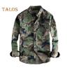 Spring Fall Men Shirt Camouflage Print Cargo Style Chest Pockets Wear-resistant Long Sleeves Turn-down Collar Button-down Outdoor Work Top