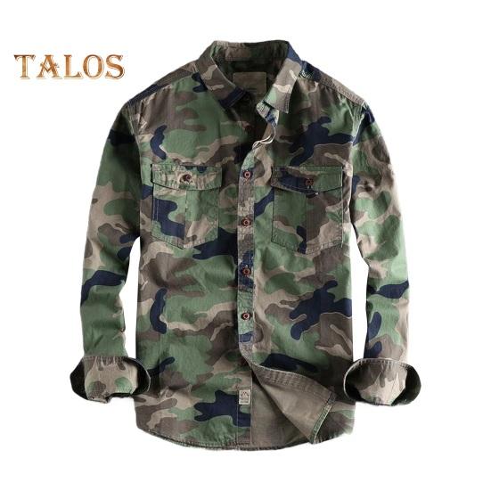 Spring Fall Men Shirt Camouflage Print Cargo Style Chest Pockets Wear-resistant Long Sleeves Turn-down Collar Button-down Outdoor Work Top
