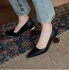 Fashion Handmade Leather Women Pumps Sexy Pointed Toe Chic Stylish Office Working Shoes Strange High Heel Stilettos Black Dress Shoes