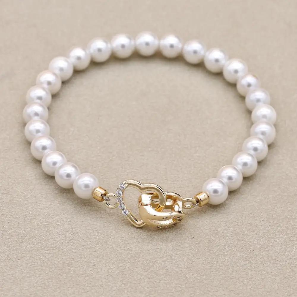 6mm Blue Tiger Eye Beads Copper Heart Shape Beaded Strand Bracelet & Bangle Women Men Lover Handmade Jewelry Valentine's Gifts