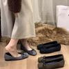 Shallow Single Shoes 2025 New Bow French Flat Black Retro Late Evening Wind Women's Beanie Shoes Square Head Shoes