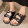 Fashion Ladies Shoes On Sale 2024 New Open Toe Women's Slippers Summer Buckle Solid Outdoor Casual Flat Comfortable Slippers Zapatos