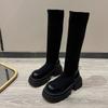 2025 Skinny Thick Heel Retro Elastic Skinny Boots Women's Autumn Thick-soled Medium Heel Martin Boots British Style Tall Socks Boots