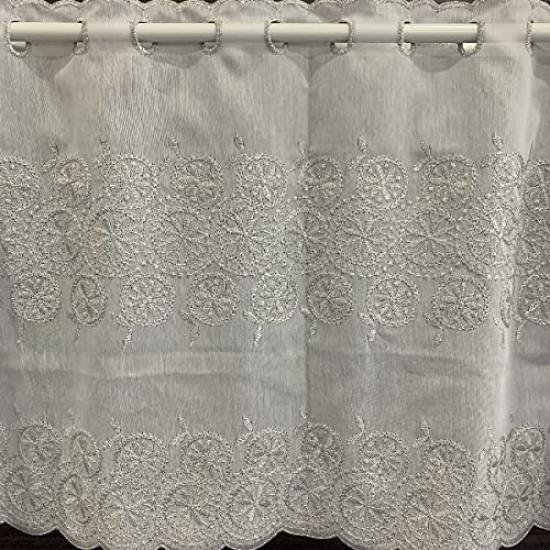 INTERIX Embroidered Lace Cafe Curtain for Small 100cm Wide X 90cm Daisy Made In Japan Windows, Long, Design, Silver, CF6-100-90,