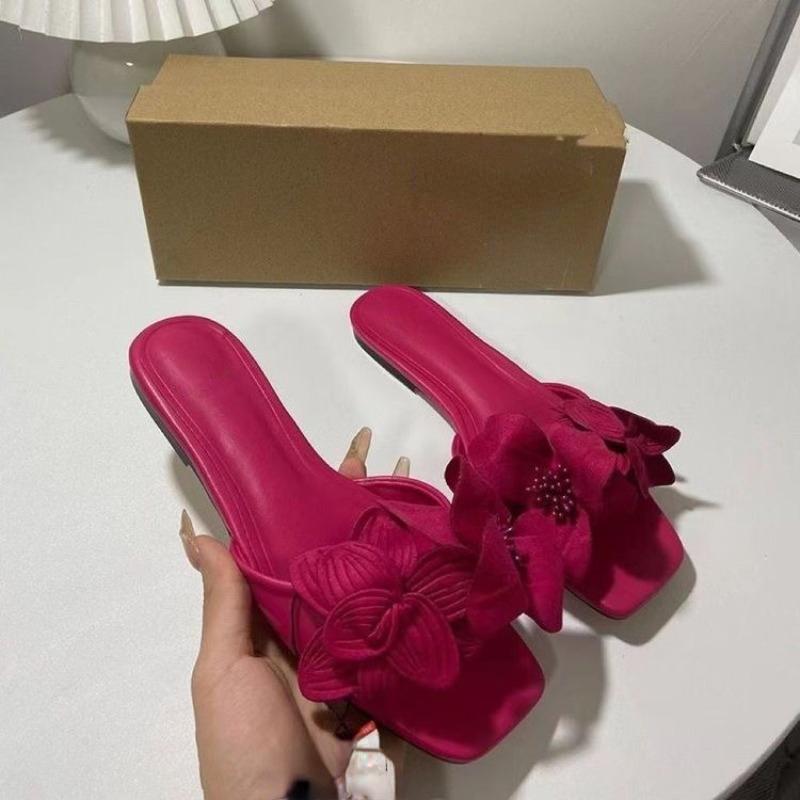 Fashion Summer New Plus Size 43 Women's Slippers Korean Style Fashion Outer Slippers Elegant Flower Ladies Flat Slippers Chaussure Femme