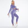 Women  Seamless Washed Peach Hip Lifting Sports Running Fitness O Neck Long Sleeve Pant Suits