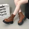 Vintage Platform Thick Bottom Women Motorcycle Boots Fashion Autumn Winter Female Height Increase Short Booties