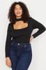 Women's Style Plus Size Black Collar Detailed Knitted Blouse