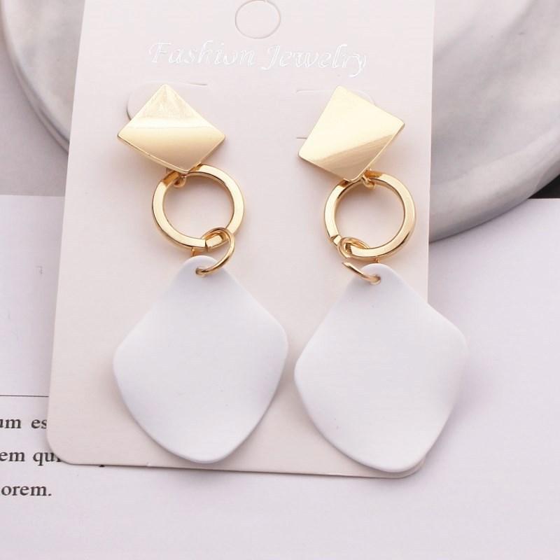 2PCS New Fashion Earrings Ladies Geometric Drop Earrings Punk Metal Earrings Green White Red Jewelry Elegant 3 Colors