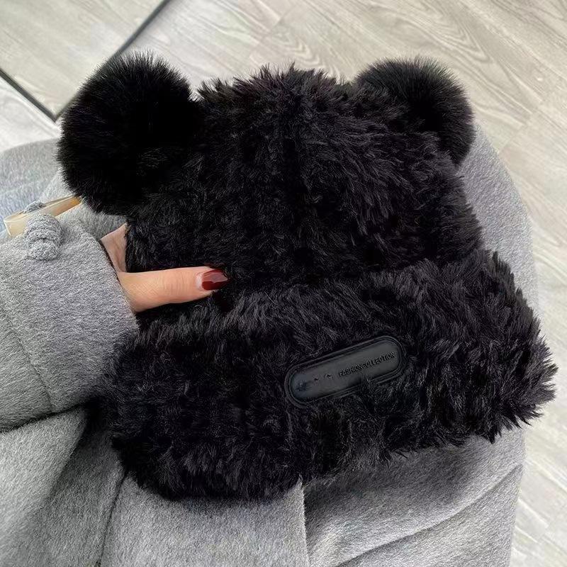 Cute Bear Ears Knitted Hat Children's Autumn and Winter New Soft Waxy Plush Big Head Circumference Warm Bag Head Wool Hat