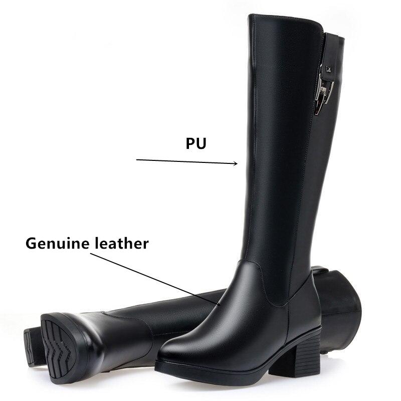 Winter Women Long Boots Genuine Leather Natural Wool Warm High Boots Women Fashion Large Size Women Riding Boots