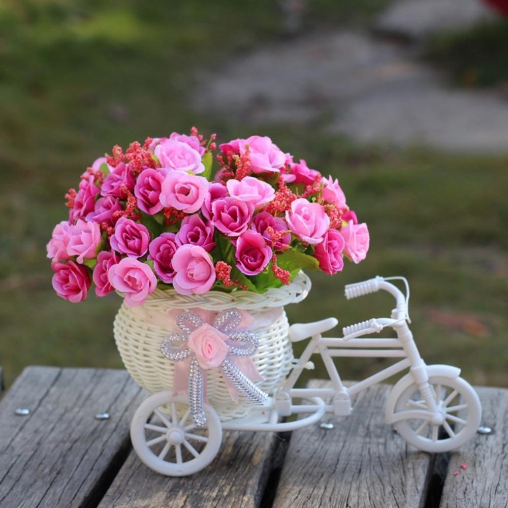 Bicycle Decorative Flower Basket Plastic White Tricycle Bike Design Flower Basket Storage Party Decoration Pots