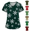 Women's Fashion Christmas Printed Short Sleeve V-Neck Top Small Pocket Work T-Shirt
