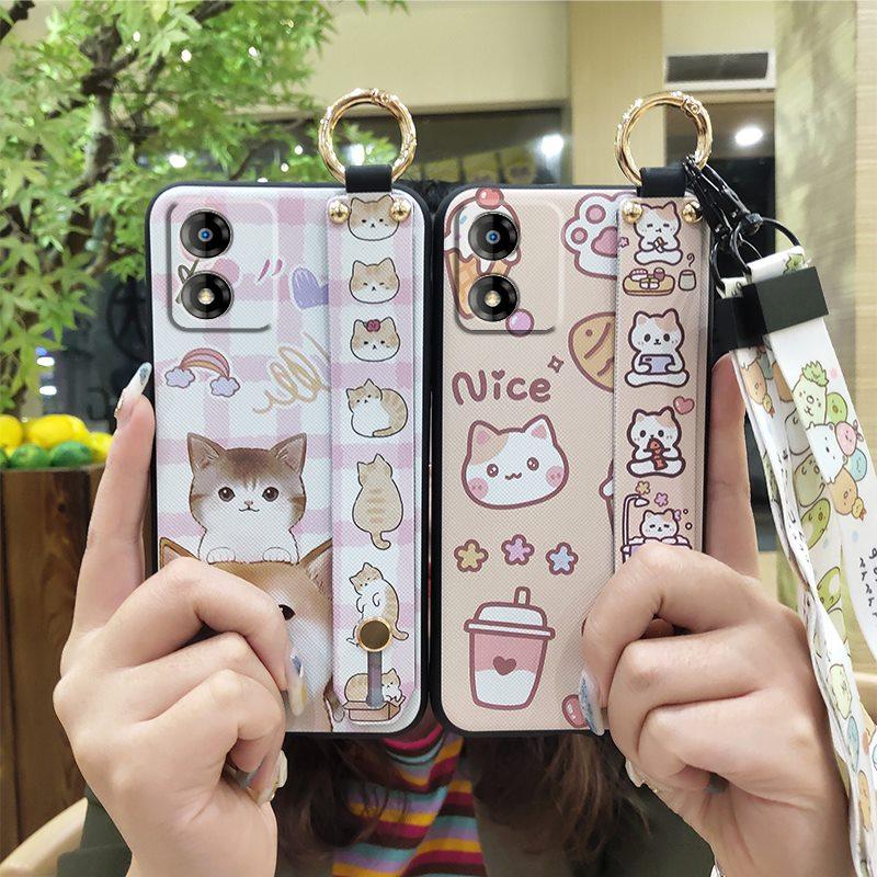 Ring Cartoon Phone Case For MOTO E13 Dirt-resistant Kickstand Waterproof Shockproof Wristband Cute Anti-knock Anti-dust