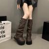 Vintage Platform Thick Bottom Woman Knight Boot Belt Buckle Ladies Autumn Winter Knee High Booties