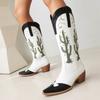 Krazing Pot PU Autumn Winter Shoes Thick High Heels Riding Boots European Design Embroidery Sewing Keep Warm Thigh High Boots