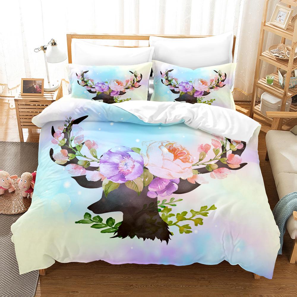 Fashion Home Bedding Quilt Cover Bedroom Home Quilt Cover Pillowcase 3D Printed Animal Quilt Cover Set Deer Motif Bedroom Bedding