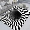 Trap Effect Vortex Illusion Rug Bottomless Hole Carpet Geometric Black White Grid Bedroom Living Room Anti Slip Floor Mats