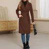 Women's Casual Fashion Solid Color Long-sleeved V-neck Tie Long Woolen Coat