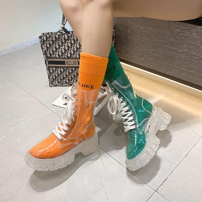 Women Boots Ladies Ankle Boots Fashion PVC Transparent Women's Shoes Botas De Mujer Platform Shoes Brand Designs Women's Shoes