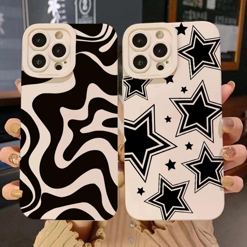 Cute Black Stars Silicone Phone Case For iPhone 16 15 14 13 12 11 Pro Max 13 Mini XS Max XR X 7 8 Plus SE 2020 Shockproof Cover