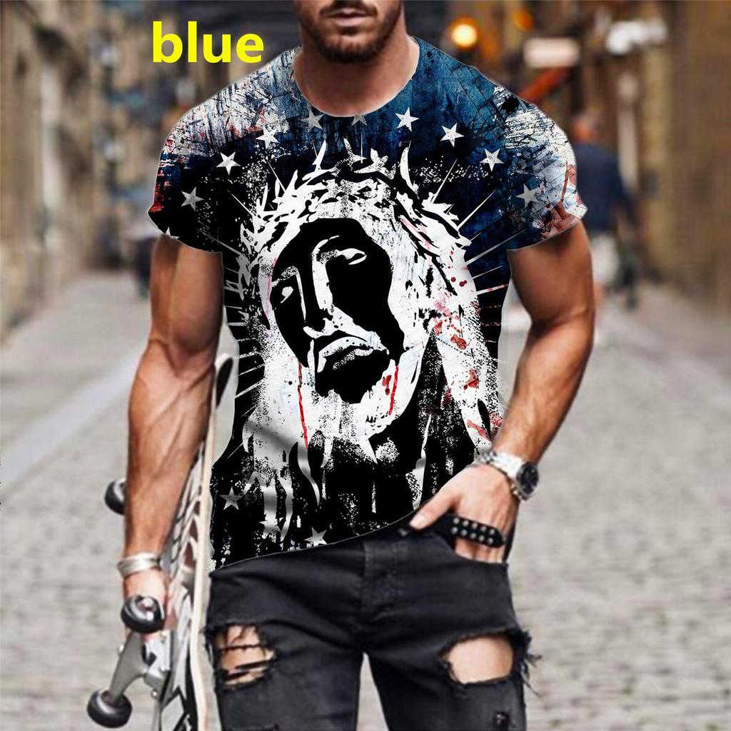Men's Fashion Printed T-Shirt Jesus Faith T Shirt Casual Fashion Short Sleeve Christ Jesus Tees
