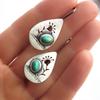 Ethnic Style Drop-shaped Turquoise Earrings Retro Fashion Metal Engraving Plant Flowers Women's Dangle Earrings