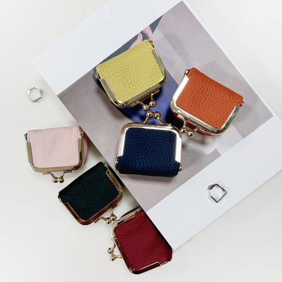 Ladies Mini Coin Purse Genuine Leather Wallet Solid Color Kiss Lock Change Pouch Small Storage Bag for Jewelry Keys