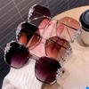 New Fashion Cutting Lens UV400 Rimless Sunglasses Gradient Rhinestone Sunglasses Women Sun Glasses