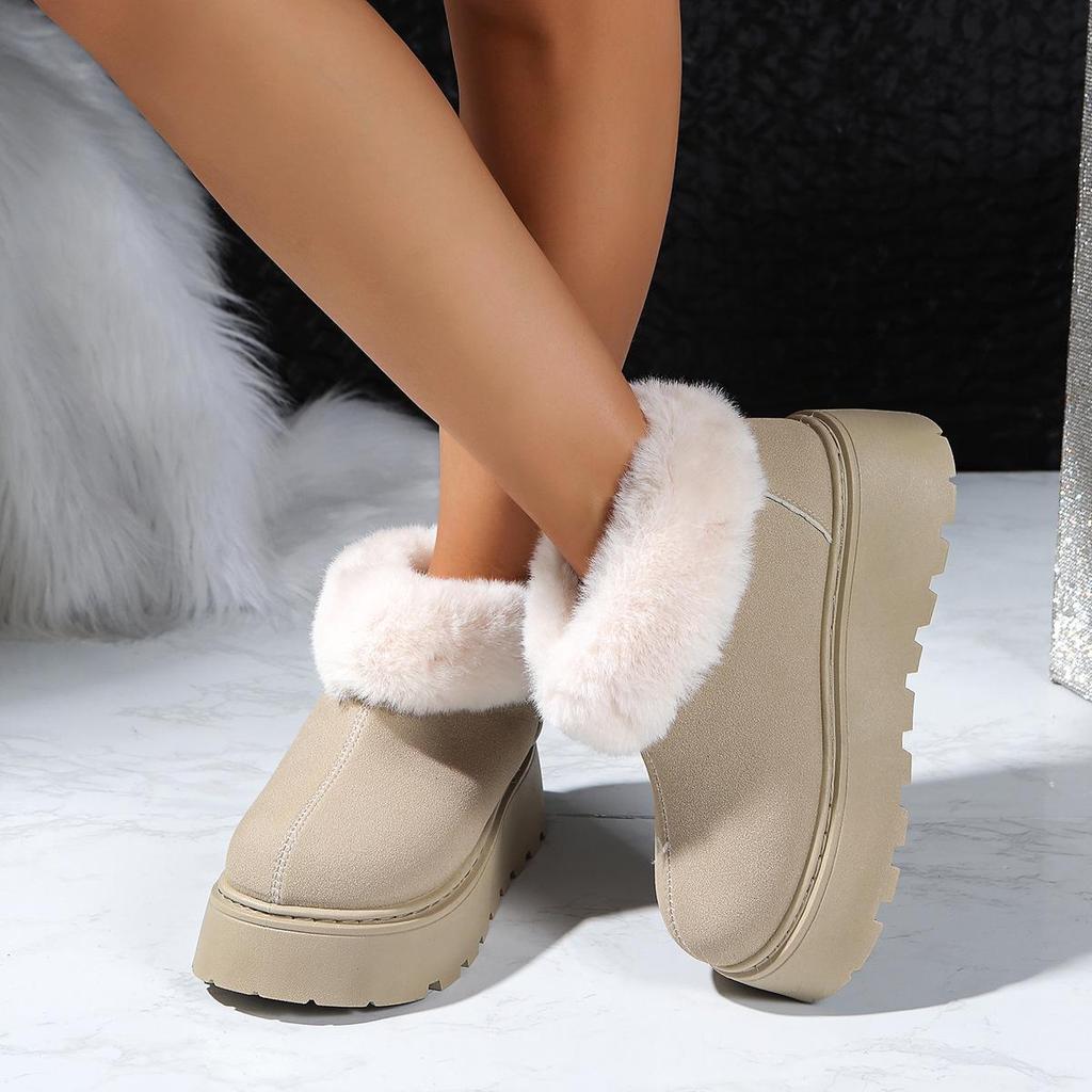 Women's 2025 Fashion Snow Boots - Platform Ankle Boots with Fur Trim and Velvet Lining