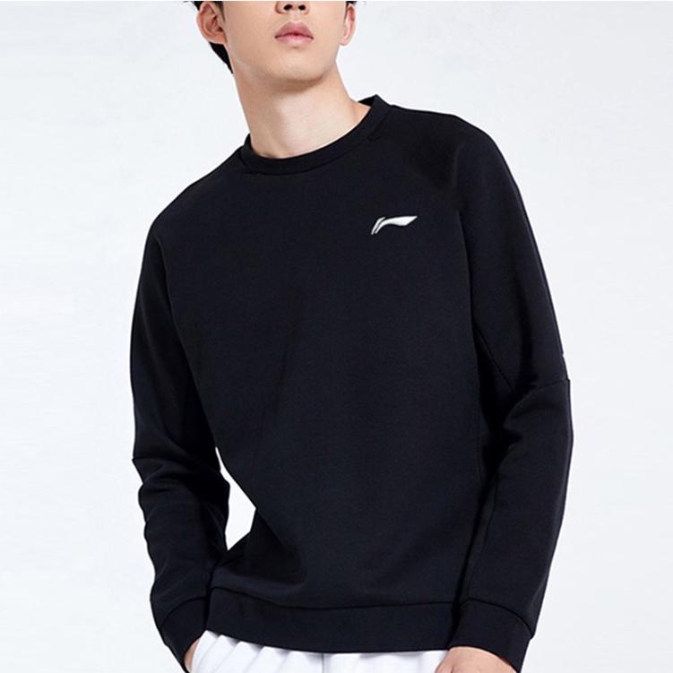 Li Ning Logo Embroidered Sports Knit Crewneck Sweatshirt Men Sweatshirt Black AWDR603-1