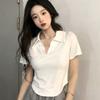 Short-sleeved T-shirt Women's Short Shoulder T-shirt Summer Niche Design Sense American Retro Blouse Polo Shirt