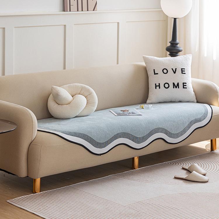 Chenille Irregular Sofa Cushion Special-Shaped Cushion Four Seasons Universal Non-Slip Anti-Scratching Solid Color Matcha Green One Piece