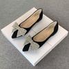 Summer Rhinestone With Bow Woman Flats Stylish Elegant Casual 2025 Trend Social Popular Sale Pointed Toe Slip-on Shoes for Women