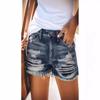 Women's New High-waisted Fringed Ripped Denim Shorts