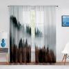 Misty Forest Sheer Voile Curtain Foggy Scenic Green Nature Landscape Window Tulle Curtains for Bedroom Living Room Kitchen Decor