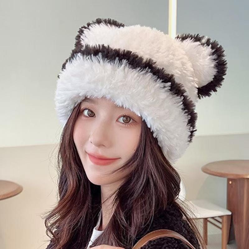 Cute Bear Ears Knitted Hat Children's Autumn and Winter New Soft Waxy Plush Big Head Circumference Warm Bag Head Wool Hat