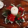 Christmas Candle Ring Mini Pine Leaf Candle Wreath Festive Seasonal Candle Holder Ring Farmhouse Holiday Decor